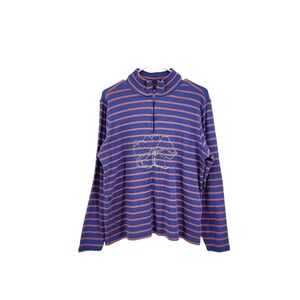 L.L Bean Women's Cotton Striped Quarter Zip Sweater - XL